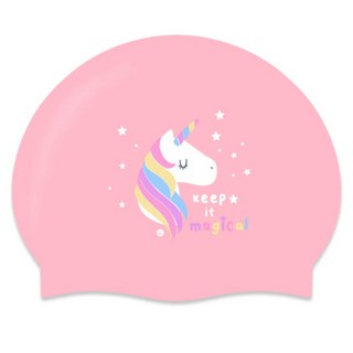 KeepSwimming 兒童款獨角獸矽膠泳帽, Strawberry Pink, 1個
