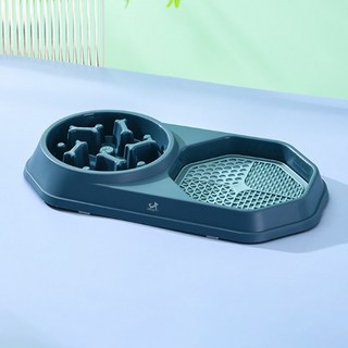 DING DONG PET 狗狗2合1骨頭造型慢食碗, 海軍藍, 1個