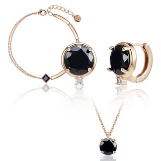 Marie Claire 黑曜石項鍊 + 耳環 + 手鍊套組 MC00129604S 玫瑰金