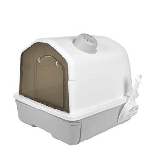 Truly House 全封閉式貓砂盆 附貓鏟 PP ABS材質 內置竹炭包, 灰色, 1個