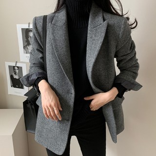 Goodif 女款時尚人字紋雙扣夾克