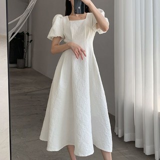 優雅雪花浪漫短袖連身裙, 白色