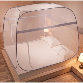 BanDb 免安裝可折疊方形蚊帳 + 修補貼5件組, 白色 + 灰色