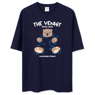 VENHIT 中性款游泳熊大尺碼短袖T恤, 深海軍藍