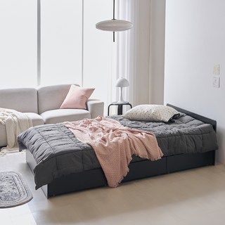 웰퍼니쳐 다담 미드 헤드 3단 수납형 침대 프레임 단품 방문설치, 블랙