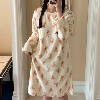 PEONIST 女士舒適法蘭絨中長款連身睡裙