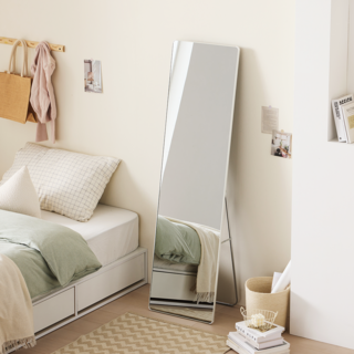 데코퍼니처 라운드 슬림 전신거울, 화이트