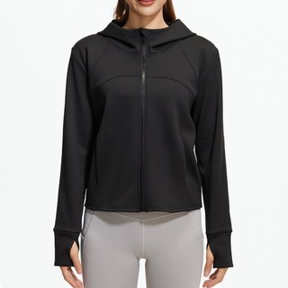 Marketpia 女性冬季瑜珈絲絨立領連帽拉鍊外套