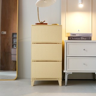 BONOHOUSE 韓國製造 Garden 藤編三層抽屜櫃, 奶油色, 1個