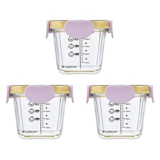 LocknLock 樂扣樂扣 Little Luv Dear 方形密封蓋副食品容器, 260ml, 薰衣草紫, 3入