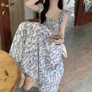 DM 皺褶荷葉邊肩帶無袖連身裙, ONECOLOR