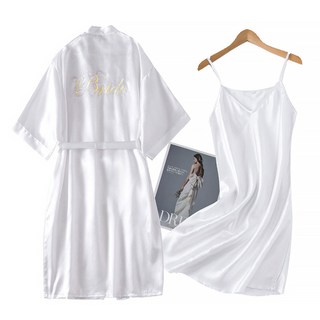 Market A 絲綢婚禮短版浴袍 + 襯裙套組 A 2XL, 白色, 1套