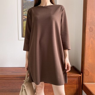 LINDASHOP U領素色中長連衣裙 cpops7977k27, 棕色