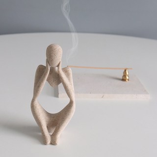 MORIANN 砂岩人物造型薰香盤組, 米色(火山石)+金色(架子)