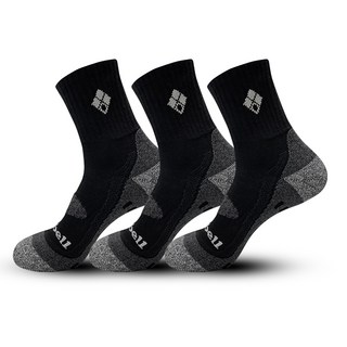 mont-bell 男款登山線條氣墊中筒登山襪 MB-S06, 3雙, 黑色