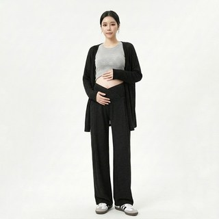 Hue Day 孕婦交叉高腰鬆緊帶長褲