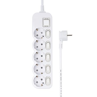 에코파워탭 슬림 개별 과부하차단 스위치 납작멀티탭 5구, 화이트, 1개, 1.5m
