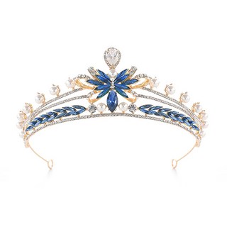 Luna Glam 巴洛克蝴蝶點綴自助婚紗新娘皇冠 WC438, 金色 藍色, 1個