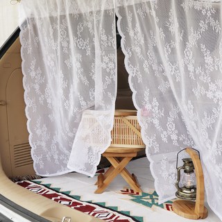 汽車後車箱花朵圖案刺繡蕾絲窗簾組, 白色的, 1個