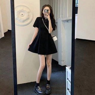 Elsso 旗袍領短版連身裙, 黑色