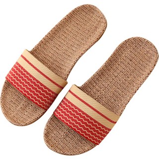 THE ZAKKA 圖案配色亞麻室內拖鞋, 1組, 紅色