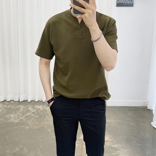 Adore Classic 男士Y領開衩亨利領高彈力夏季短袖T恤