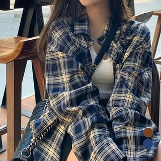 Elsso 女款寬鬆版型復古格紋襯衫