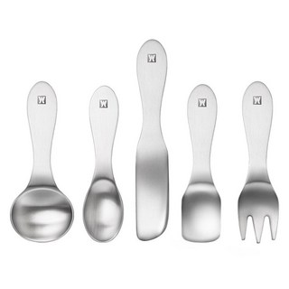 Bargensteiger 304不鏽鋼甜點餐具, 5支, 圓湯匙 + 橢圓湯匙 + 方形湯匙 + 叉子 + 刀子, 銀色