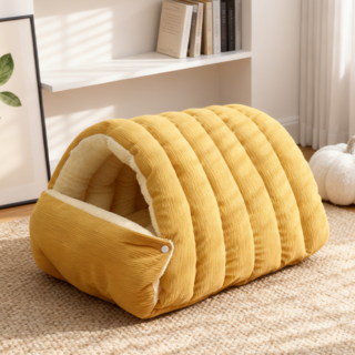 Honey Bubble 寵物酣睡馬卡龍洞穴坐墊窩, 黃色, 1個