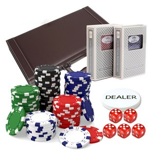 彩色籌碼 300入+棕色皮套+俱樂部特製德州撲克牌 2入+莊家籌碼+骰子 5入, 隨機發送（芯片）