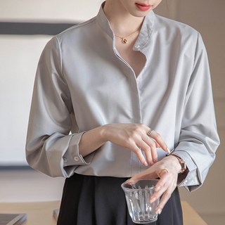 LUNA GIRL 光澤亨利領雪紡衫 L24SPBL010202