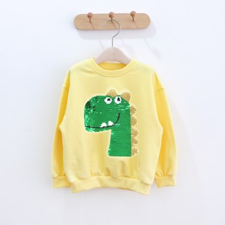 兒童恐龍亮片大學T恤長袖T恤