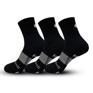 mont-bell 男士 Stone 背面標誌緩震中筒登山襪 MB-S07 3雙, 黑色, 1套