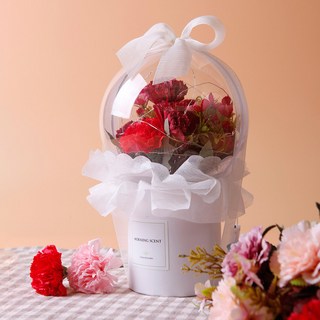 Morningscent 晨香LED照明康乃馨玫瑰假花肥皂氣球花束 小型+購物袋, 紅色, 1個