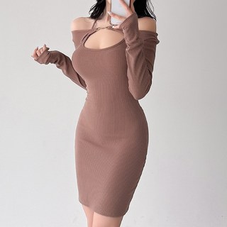 GLAM DIVV 羅格特鍊條短版罩衫連身裙套裝 AD0530, 棕色