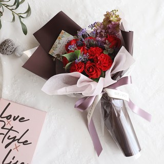 조화 하트 장미카네이션 꽃다발 + 메시지택 세트, 레드(꽃다발), 메시지택(선택안함), 1세트