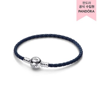 Pandora 女款 時刻系列 圓形扣環藍色編織皮革手鍊 592790C01