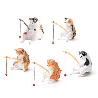 Aquabi 貓咪釣魚公仔魚缸裝飾5件組, 1套