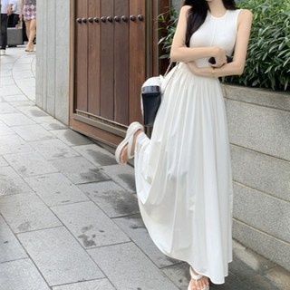 PEONIST 皇家公主風無袖長版連身裙, 01 白色