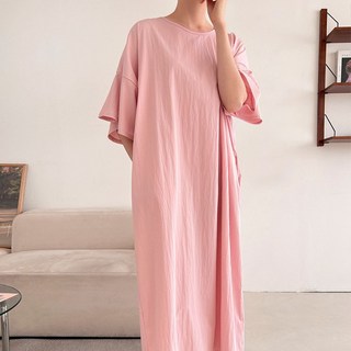 寶利媽媽 Melo 天使袖大尺碼長版連身裙 夏季孕婦裝 R869