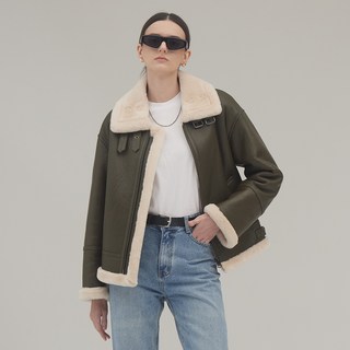 Shinbi 女款澳洲羊毛羊皮短版騎士夾克 KSJK240404