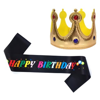 PARTYSHOW 公主海綿皇冠生日肩帶套組, 1set, 金色 + 彩色黑色