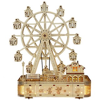 木製3D立體拼圖 DIY音樂盒 摩天輪小夜燈, 1組, 183件, 單色