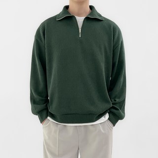 男士羅紋半拉鍊針織長袖T恤 T2939