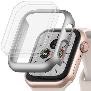 SINJIMORU Apple Watch 自我修復TPU螢幕保護貼 2片 + 硬殼保護殼, 透明色 + 銀色, 1組
