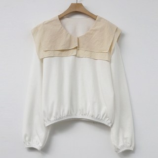 TEETAK 女款大尺碼日常寬鬆水手雙領子鬆緊帶長袖大學T恤 TTCB59