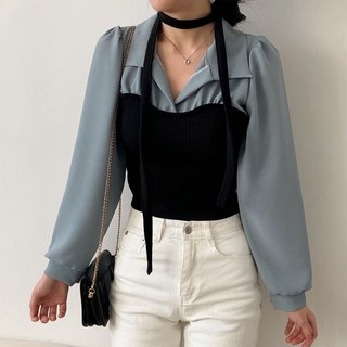 라라온 니트 뷔스티에 타이 + 블라우스 세트 25TSP3514