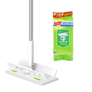 3M Scotch-Brite 百利 多效雙扣除塵平板拖把 L號+靜電濕拖巾40抽, 1組