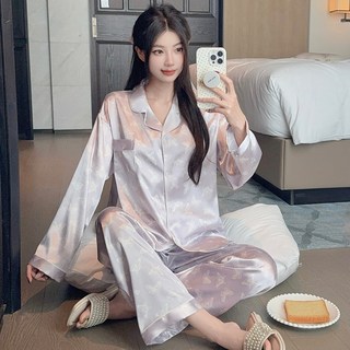 Twoistar 女士絲質蝴蝶睡衣上下套裝