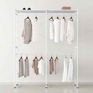 HABITY 衣帽間雙層高級可收納調節掛衣架 白色層板, 白色